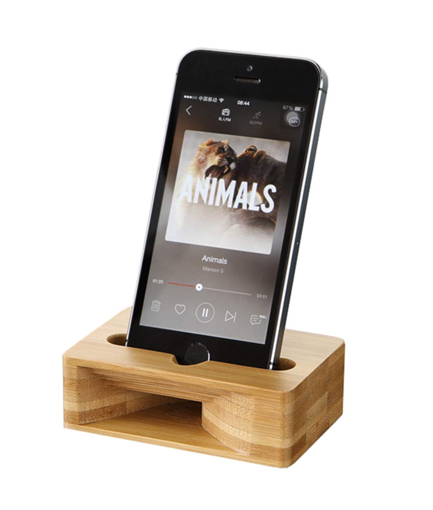 Wooden Sound Amplifier Stand Holder for iPhone Natural Loudspeaker Mini Megaphone Cell Phone Stand (Square)