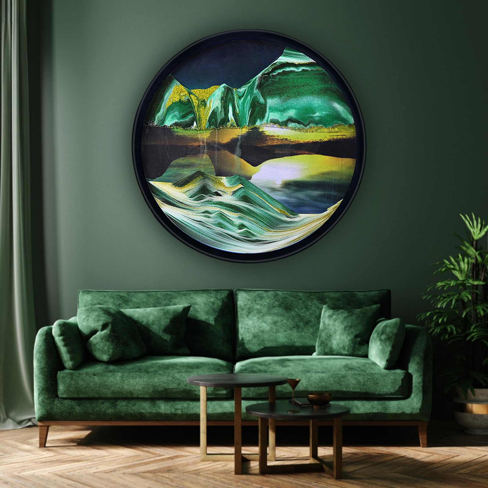 24" Moving Sand Art 3D Sand Art Pictures Deep Sea Sandscape Living Room Decoration 360° Rotate Glass Crafts Solid Wood Frame Relaxing Mood Home Office Work Wall Art Decor